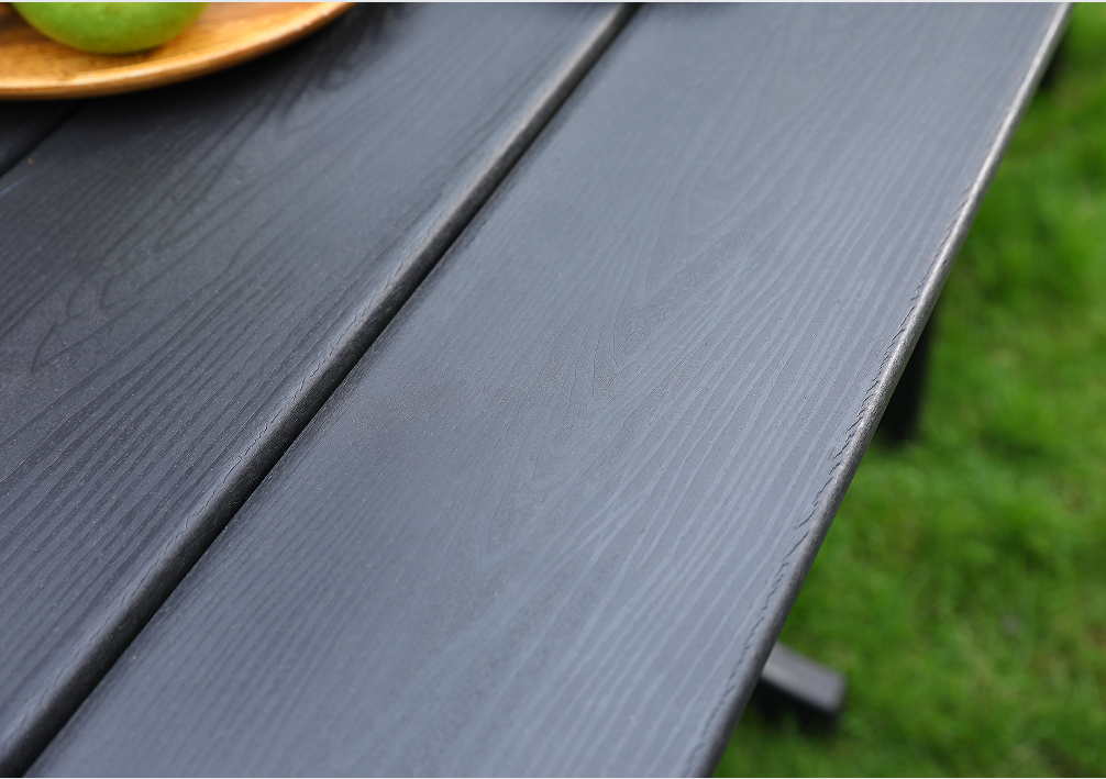 Set Makan Luar Ruangan HDPE 6 Bagian Hitam dengan Sandaran Horisontal