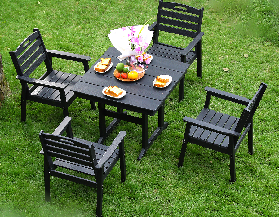 Set Makan Persegi 4 Bagian HDPE Hitam dengan Sandaran Horizontal