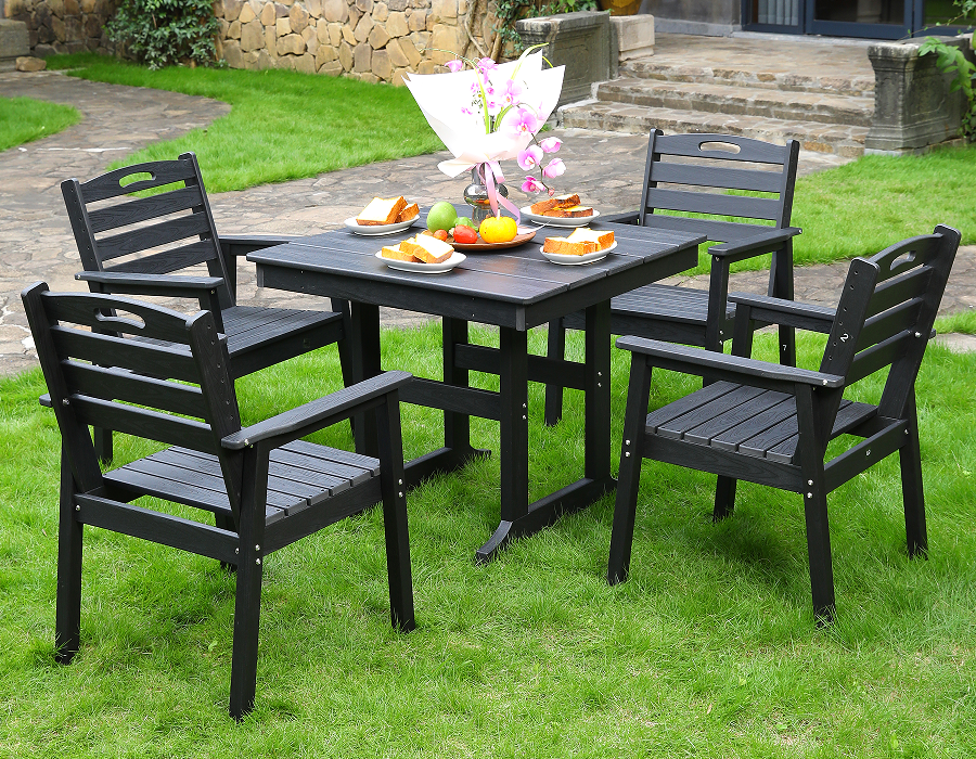 Set Makan Persegi 4 Bagian HDPE Hitam dengan Sandaran Horizontal