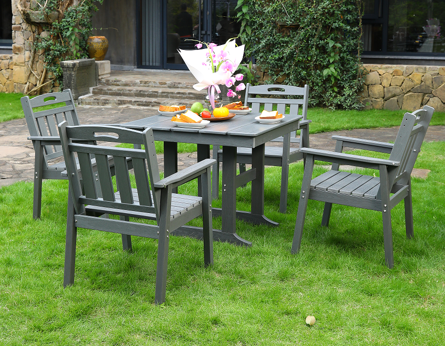 Set Makan Persegi 4 Bagian HDPE Abu-abu dengan Sandaran Vertikal
