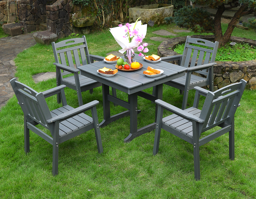 Set Makan Persegi 4 Bagian HDPE Abu-abu dengan Sandaran Vertikal