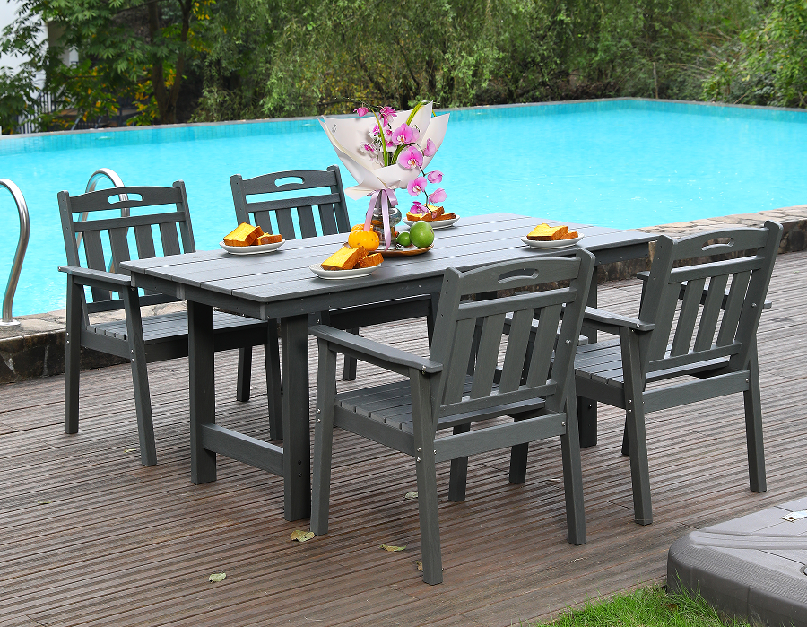Set Makan Luar Ruangan 4 Bagian HDPE Abu-abu dengan Sandaran Vertikal