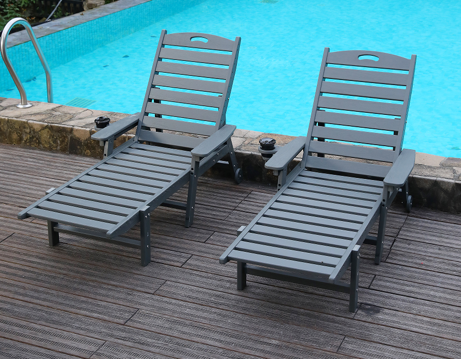 Set Lounge Adirondack Berbaring HDPE 2 Paket Storm Grey