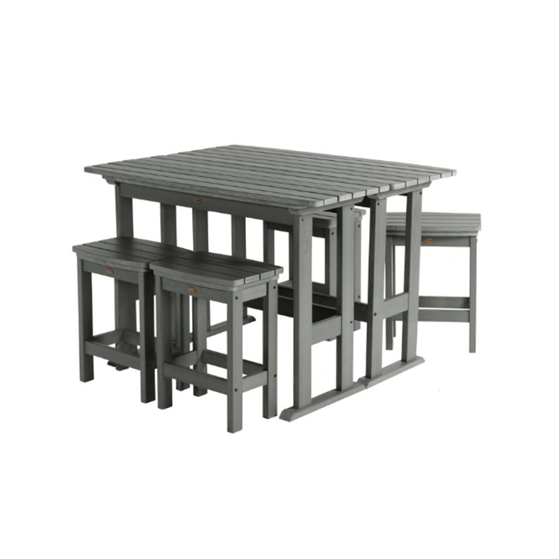 Set Makan Bar Tinggi 6 Bagian HDPE Abu-abu Tua Modern